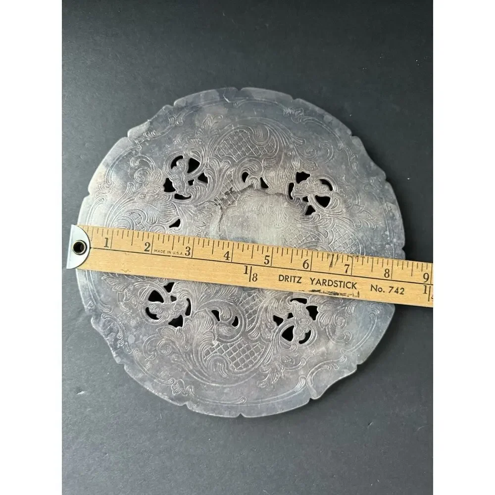 Vintage Silverplate Footed Trivet Round Scalloped Tableware Servingware Cottage